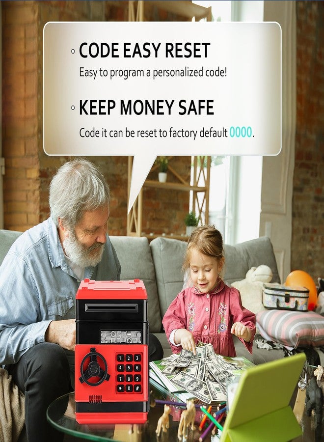 Vcertcpl ATM Piggy Bank for Boys Girls, Vcertcpl Mini ATM Coin Bank Money Saving Box with Password, Kids Safe Money Jar for Adults with Auto Grab Bill Slot, Great Gift Toy Bank for Kids (RedBlack 02) - Image 2